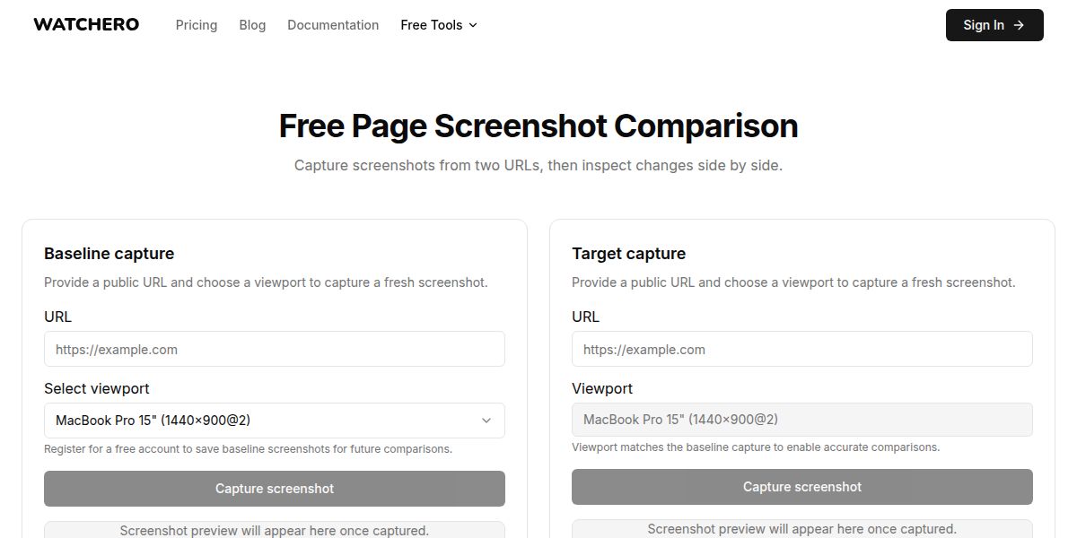 Free Page Screenshot Comparison Tool - Compare page screenshots online free
